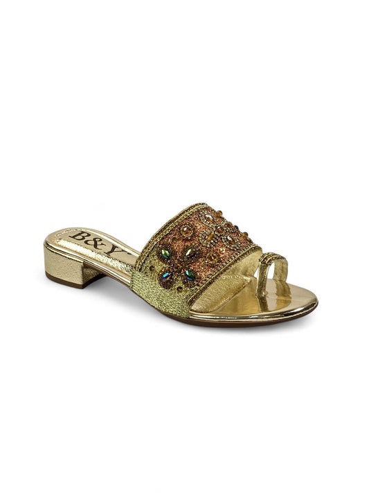 Wisp Golden Block Heel Slip-on Sandal