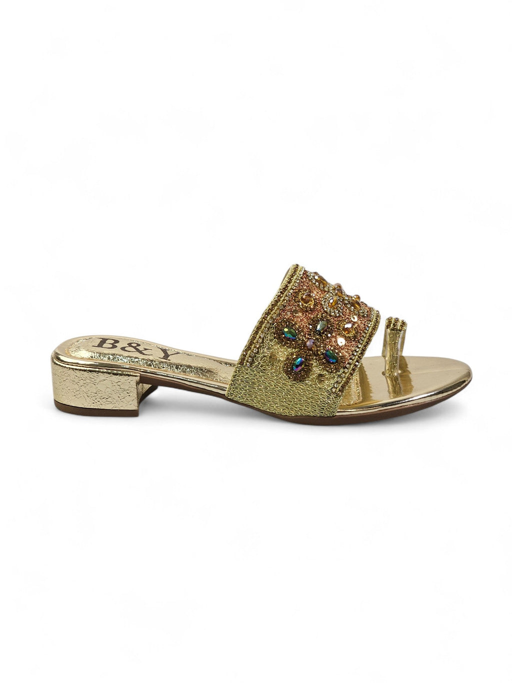 Wisp Golden Block Heel Slip On Sandal