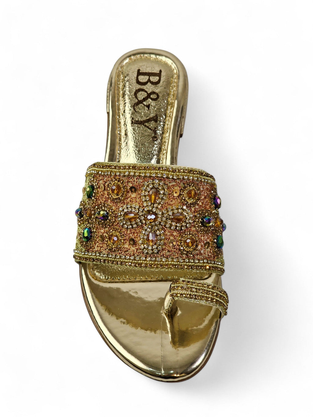 Wisp Golden Block Heel Slip On Sandal