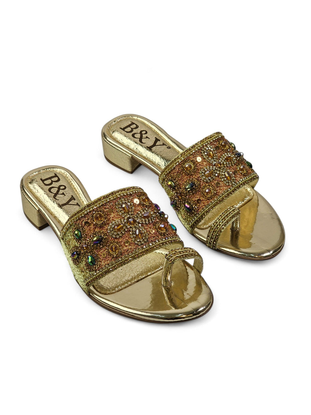 Wisp Golden Block Heel Slip On Sandal