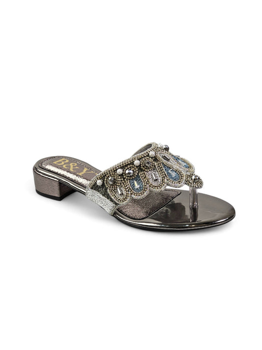 Zaffra Silver Block Heel Flip-Flop
