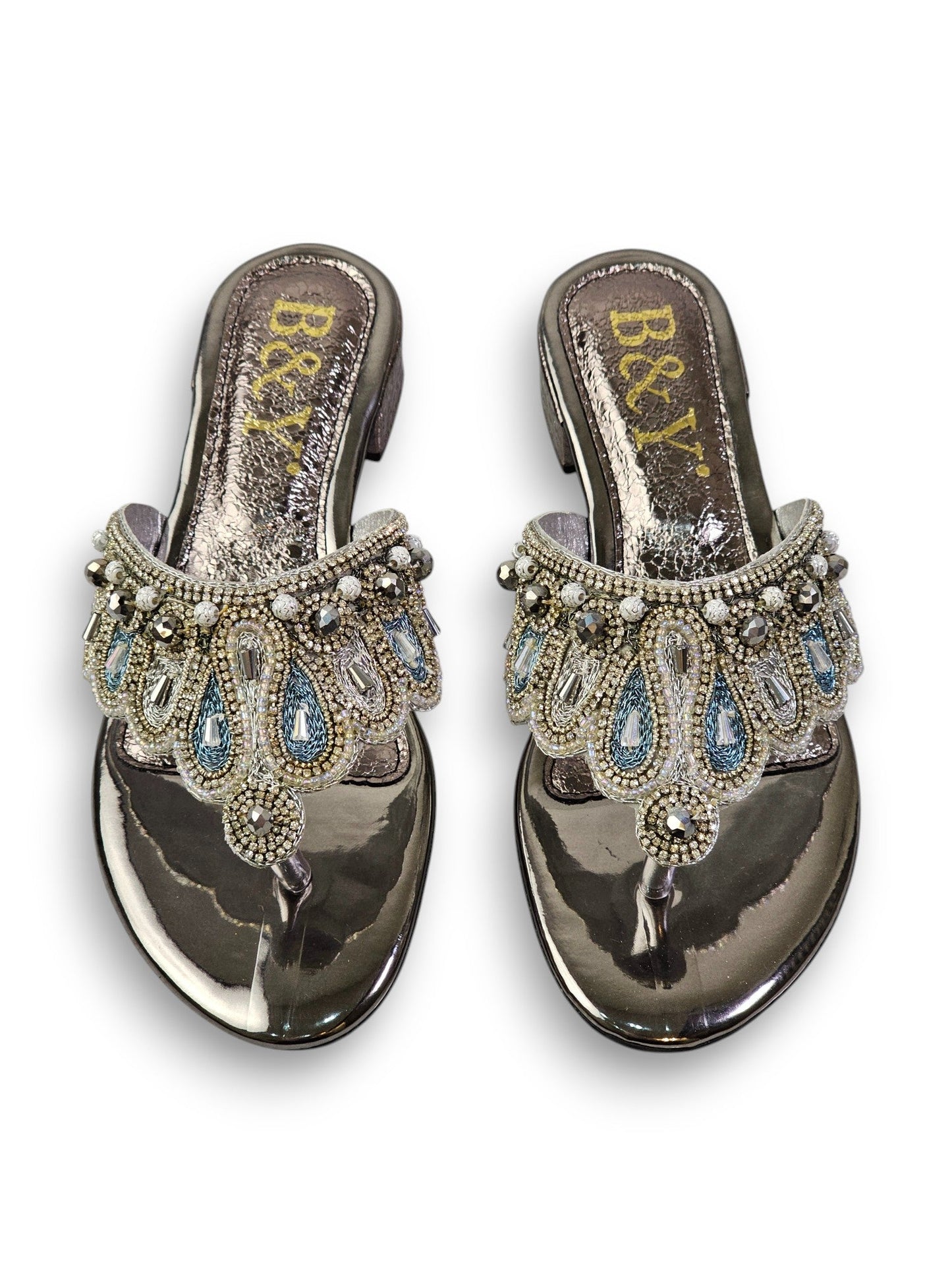 Zaffra Silver Block Heel Flip-Flop