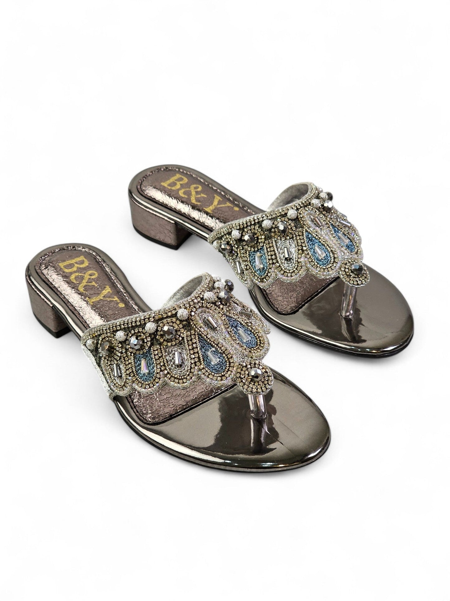Zaffra Silver Block Heel Flip-Flop
