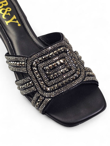Elarin Black Low Heel Slip-on Sandal