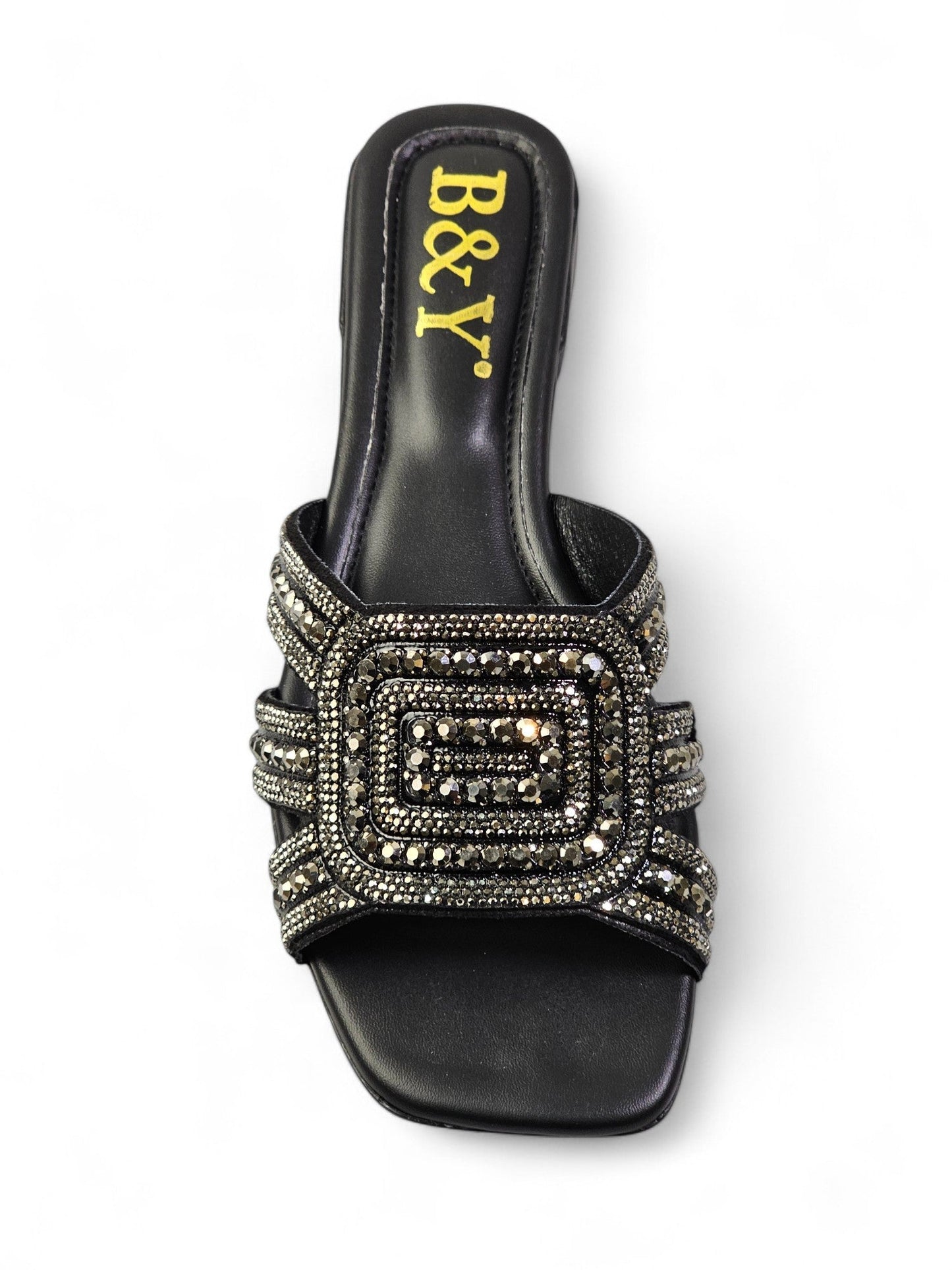 Elarin Black Low Heel Slip-on Sandal