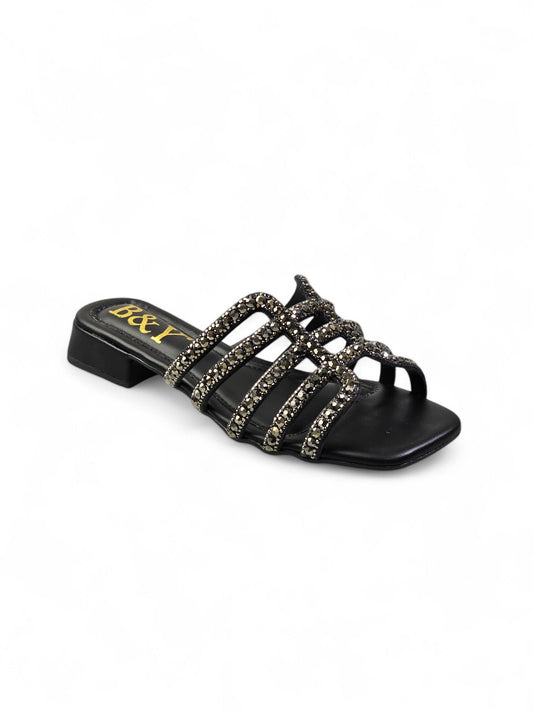 Muse Black Low Heel Slip-on Sandal