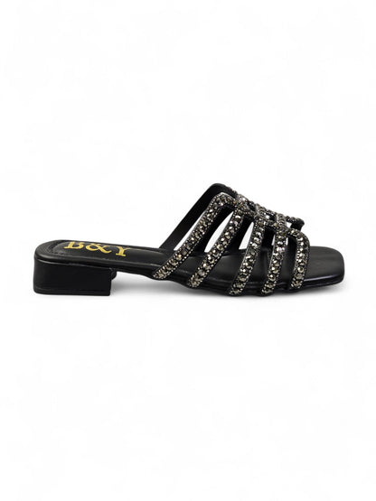 Muse Black Low Heel Slip-on Sandal