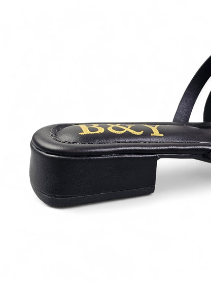 Muse Black Low Heel Slip-on Sandal