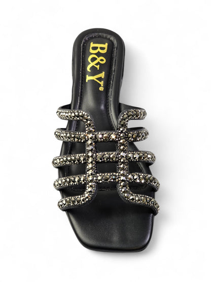 Muse Black Low Heel Slip-on Sandal