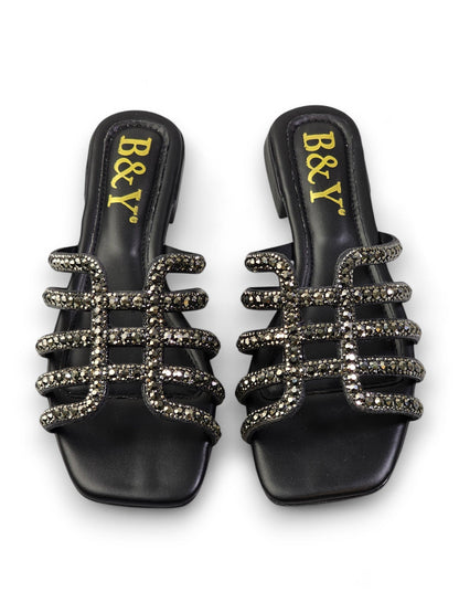 Muse Black Low Heel Slip-on Sandal