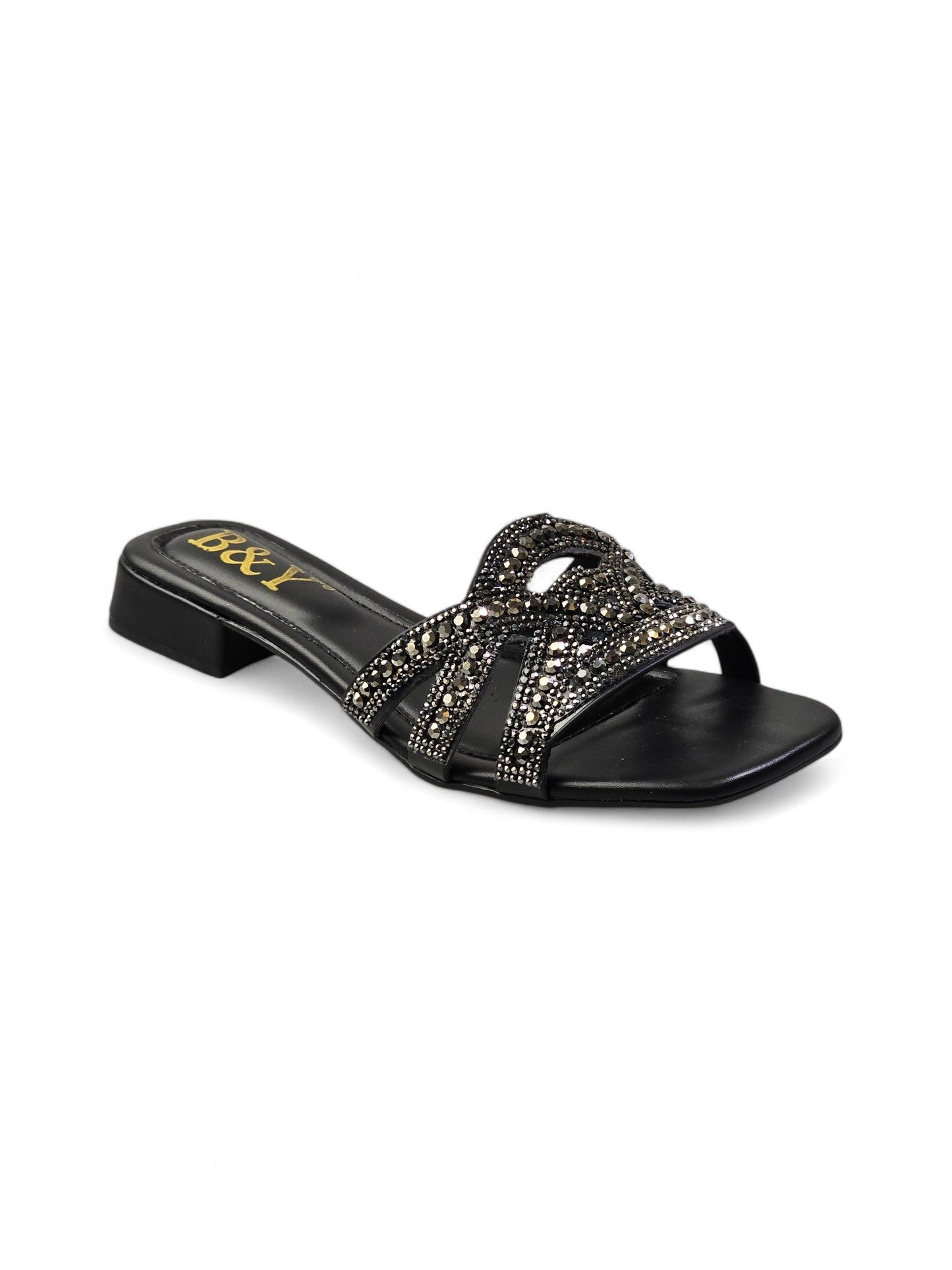 Moniva Black Low Heel Slip-on Sandal