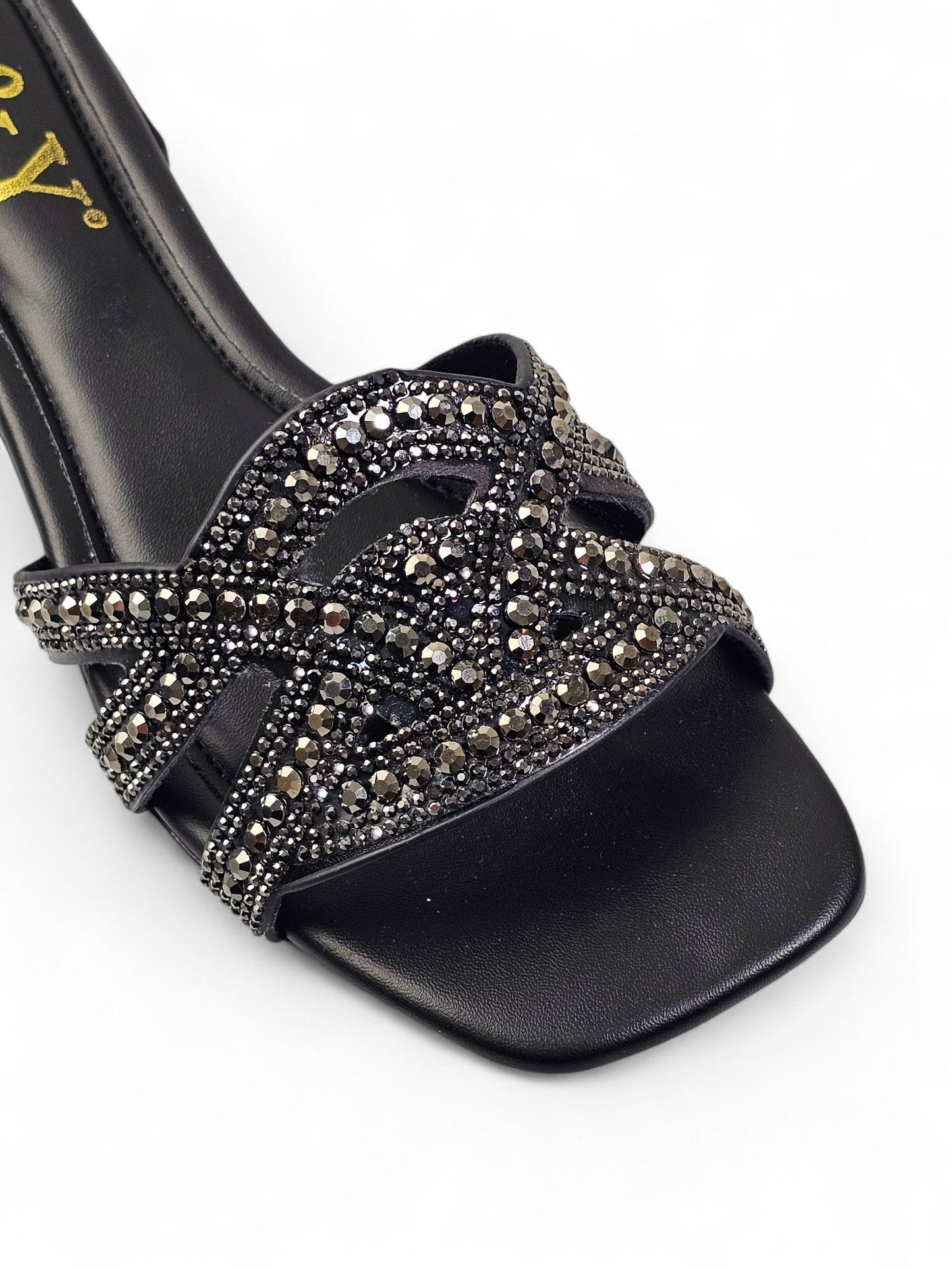Moniva Black Low Heel Slip-on Sandal