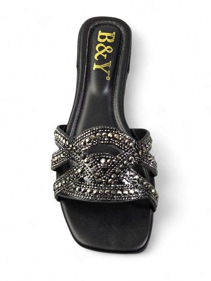 Moniva Black Low Heel Slip-on Sandal