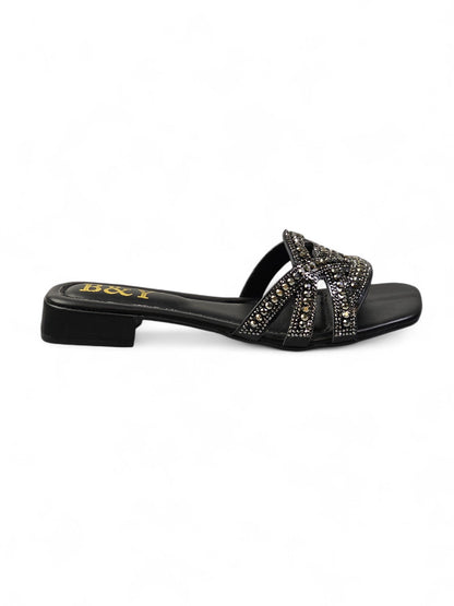 Moniva Black Low Heel Slip-on Sandal