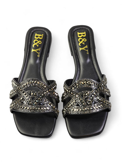 Moniva Black Low Heel Slip-on Sandal
