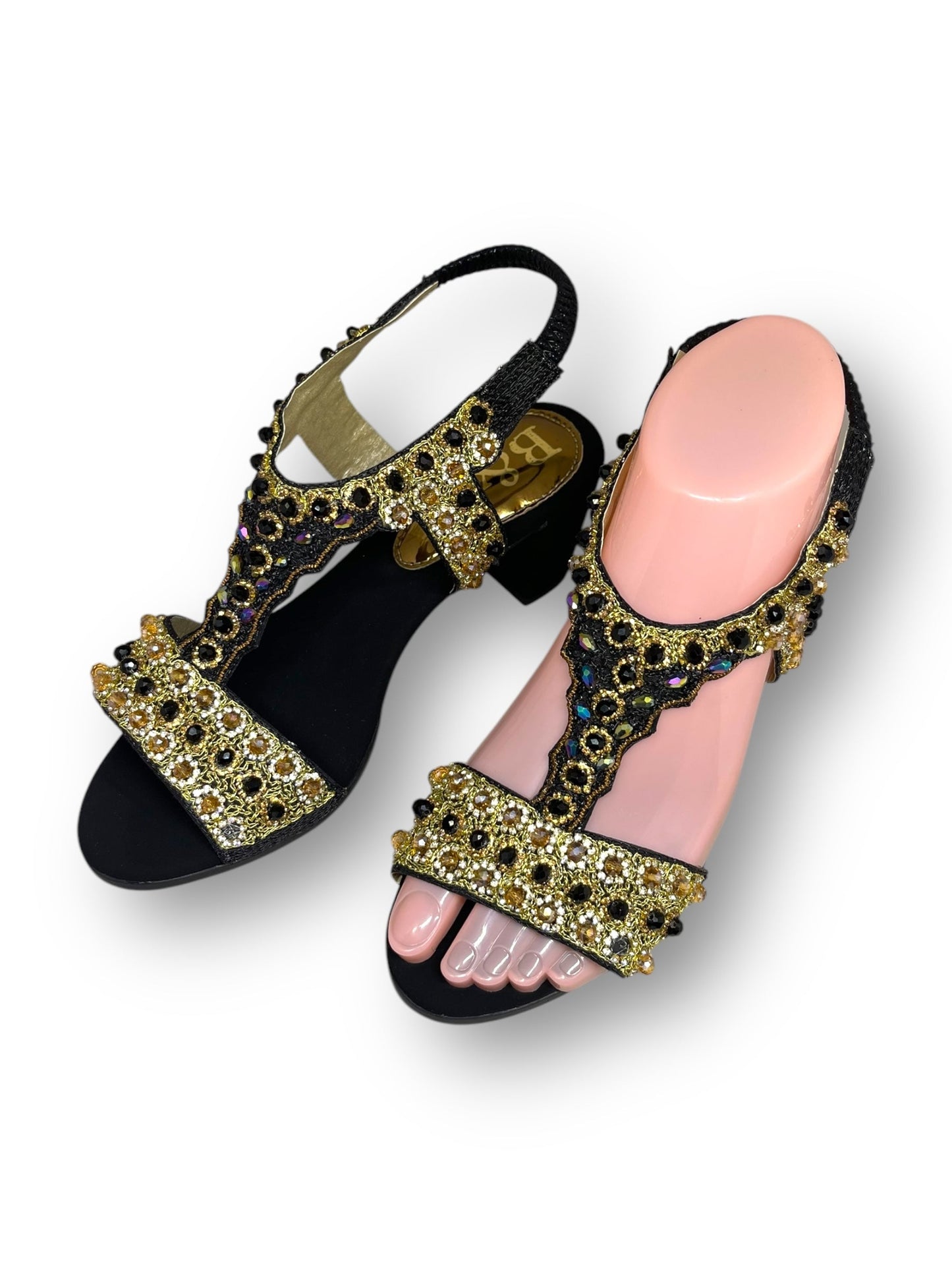 Petal Black  Mid Heel Sandal