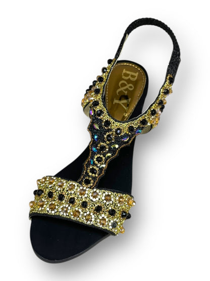 Petal Black  Mid Heel Sandal