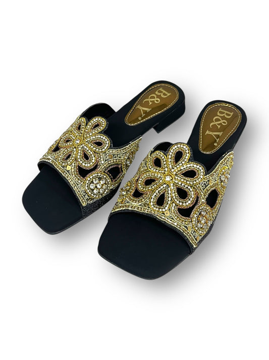 Feather Black Block Heel Slip-on Sandal