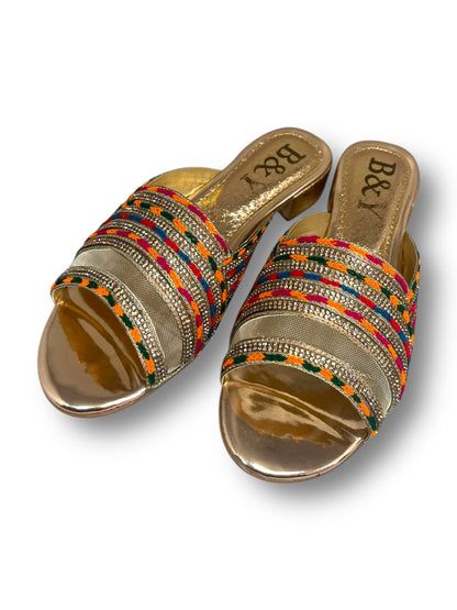 Luxe Bronze Block Heel Slip-on Sandal