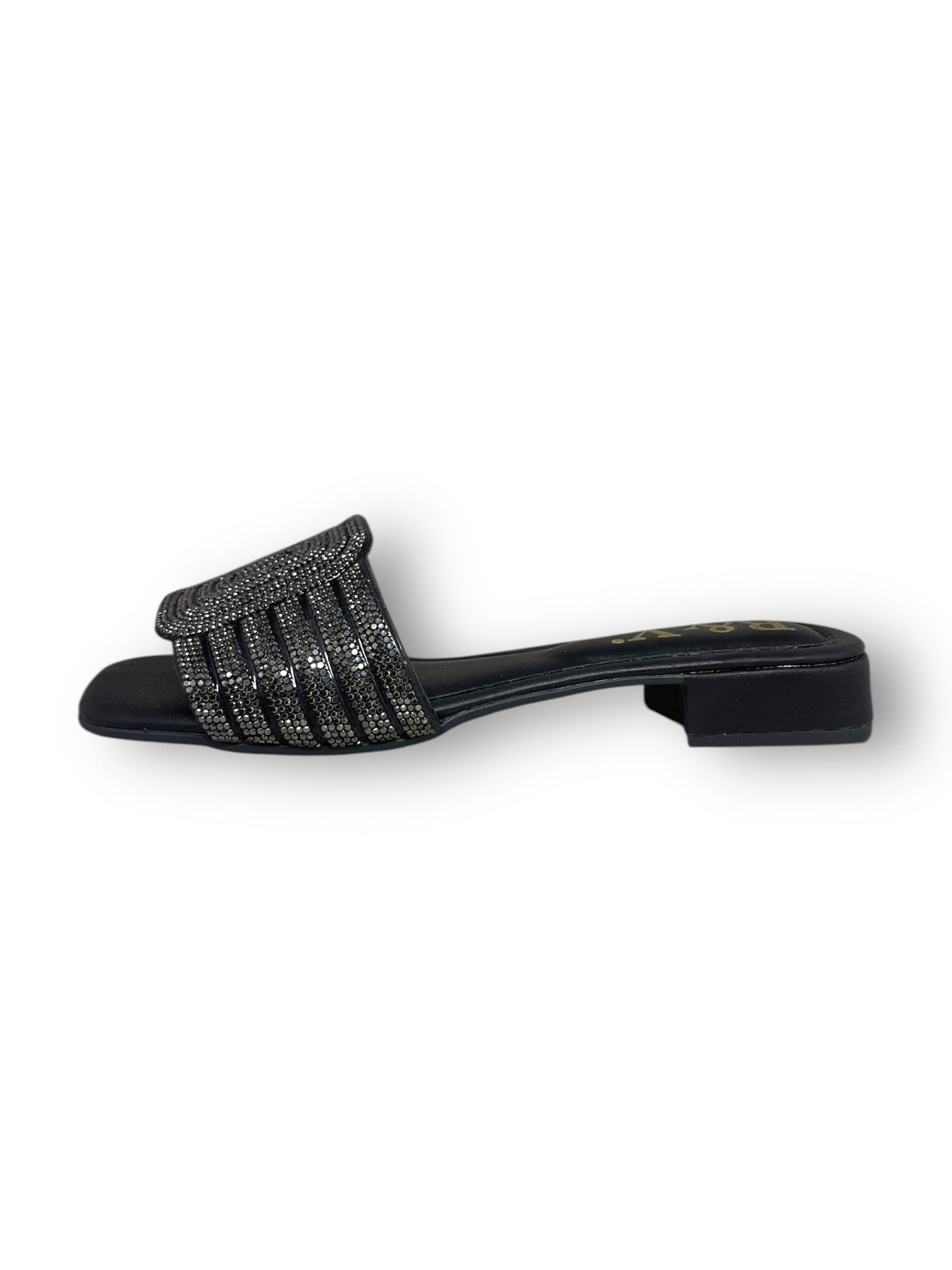 Ellune Black Low Heel Slip-on Sandal