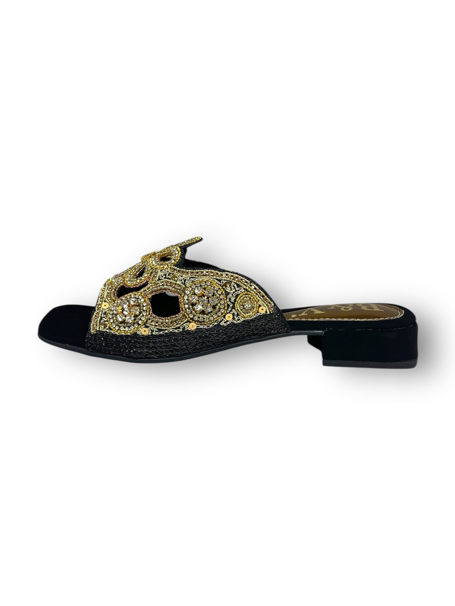 Feather Black Block Heel Slip-on Sandal