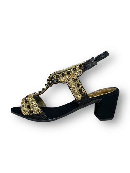 Petal Black  Mid Heel Sandal
