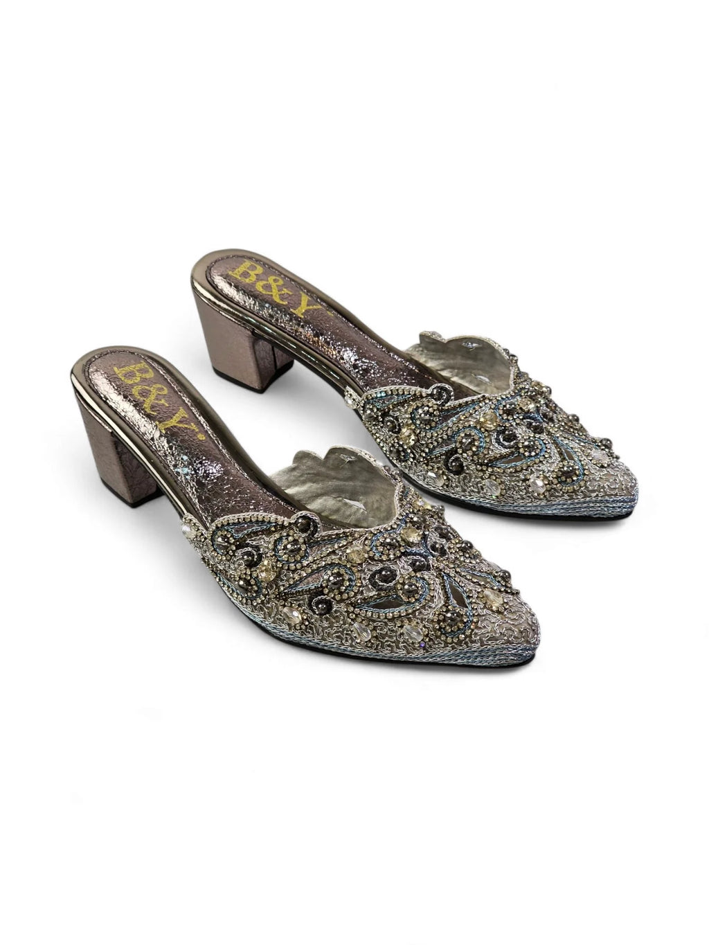 Serava Silver Mid Heel Mule