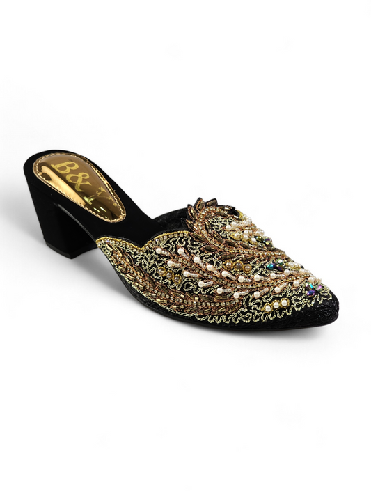 Lumari Black Mid Heel Mule