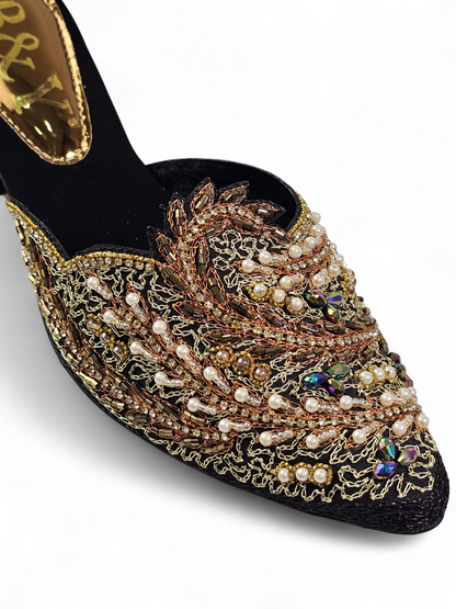 Lumari Black Mid Heel Mule