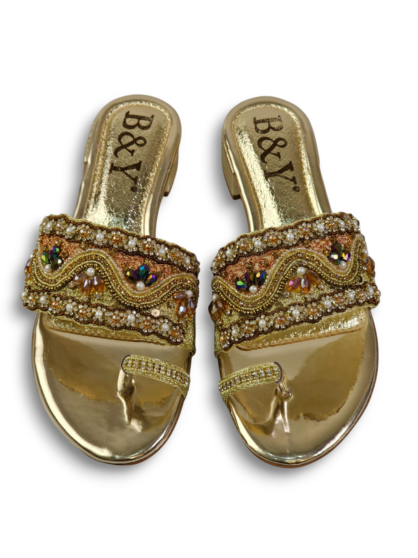 Lioraé Golden Block Heel Slip-on Sandal