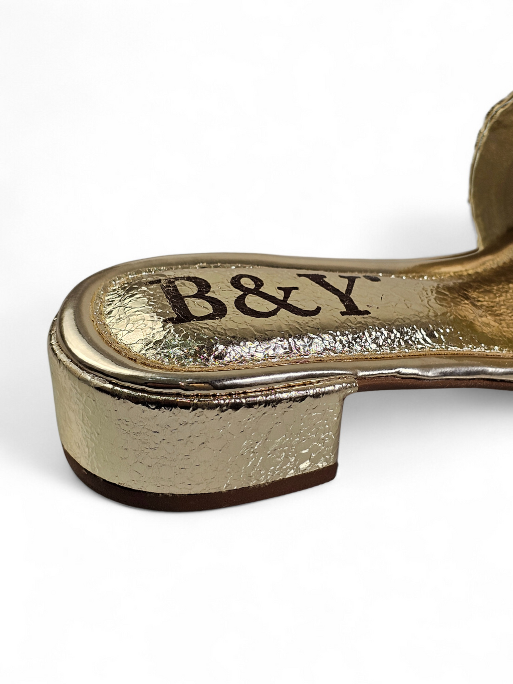 Liorae Golden Block Heel Slip On Sandal - Bilwani & Yakoob