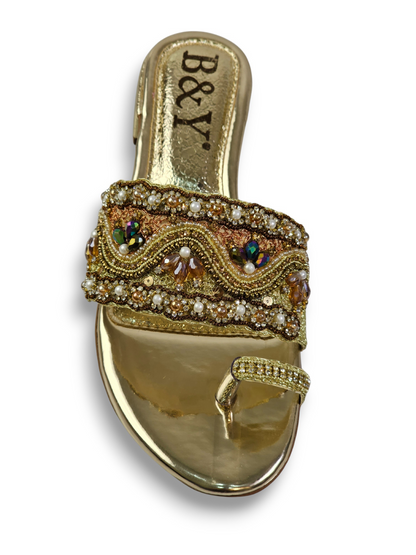 Lioraé Golden Block Heel Slip-on Sandal