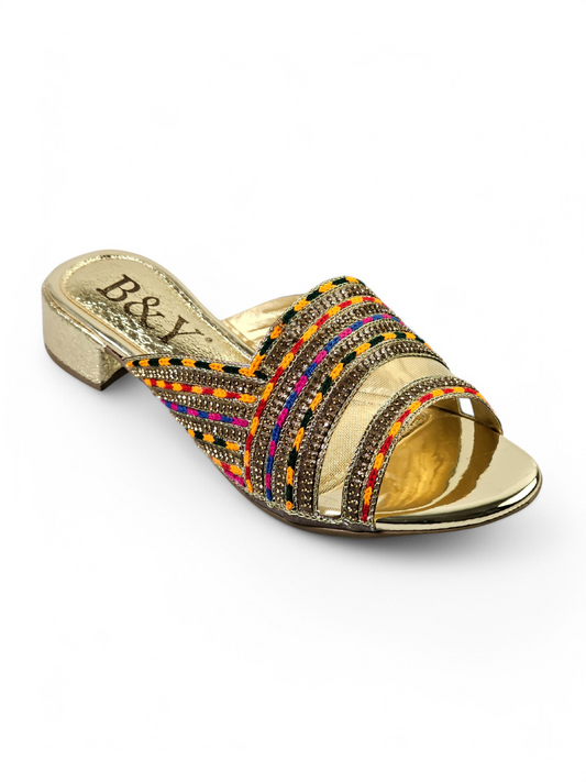 Luxe Bronze Block Heel Slip-on Sandal