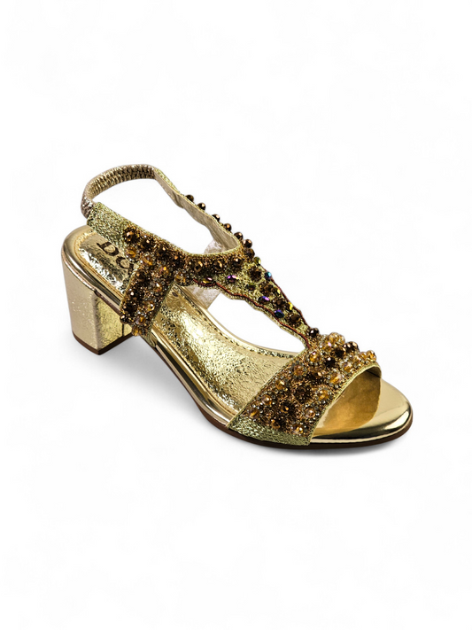 Petal Golden  Mid Heel Sandal