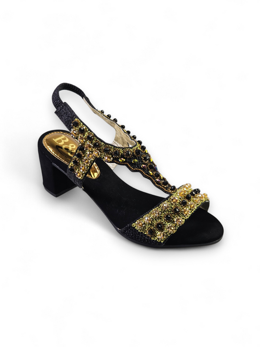 Petal Black  Mid Heel Sandal