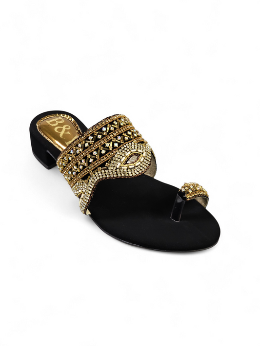 Pavira Black Block Heel Slip-on Sandal