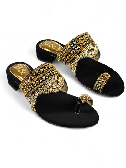 Pavira Black Block Heel Slip-on Sandal
