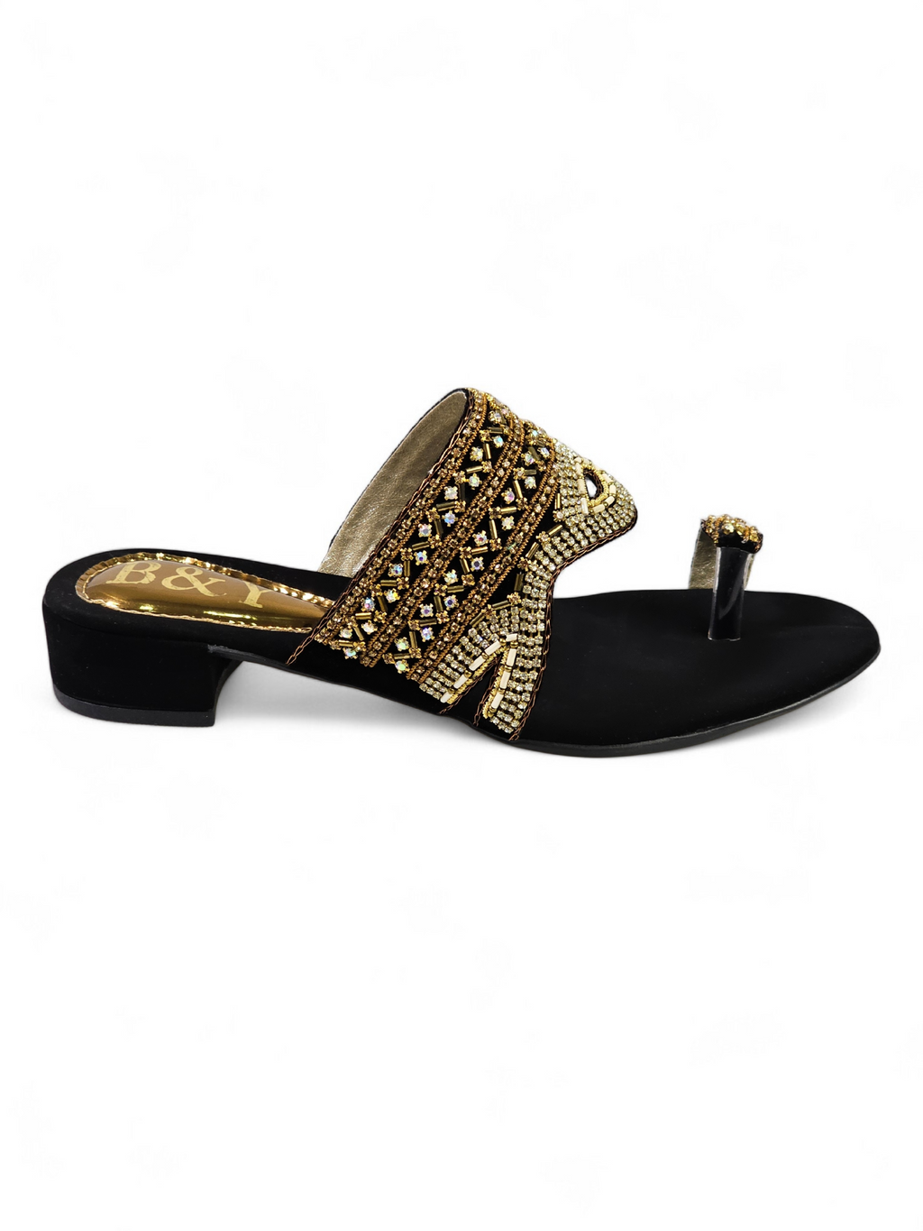 Pavira Black Block Heel Slip On Sandal - Bilwani & Yakoob