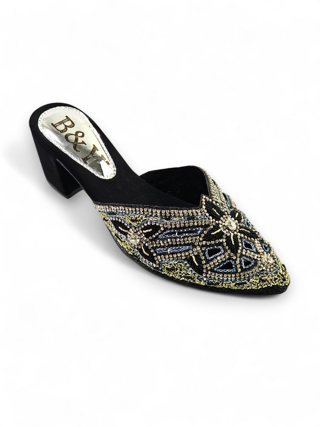 Delisse Black Mid Heel Mule