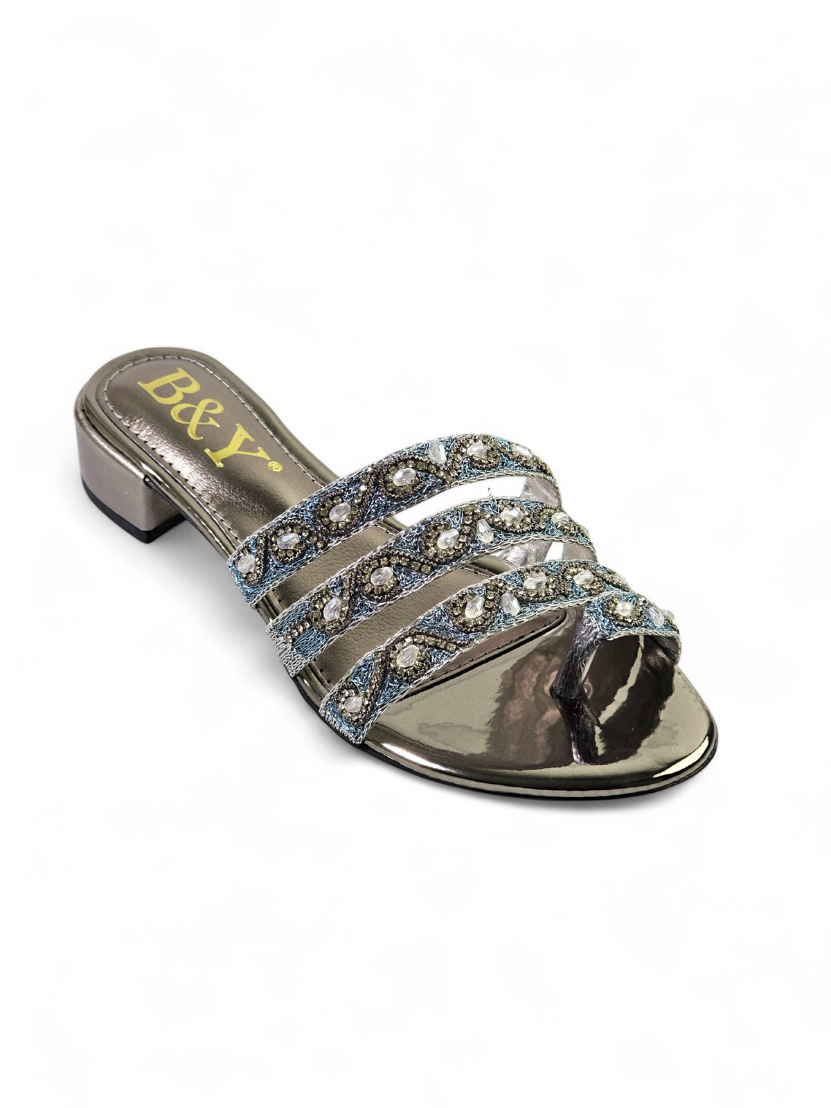 Marqine Silver Block Heel Slip On Sandal - Bilwani & Yakoob