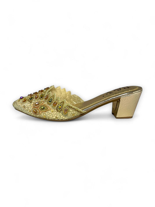 Amalfi Golden Handmade Sandal for Women. Side angle. White Background