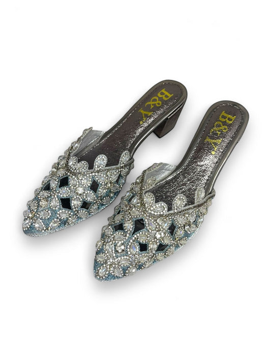 Flondra Silver Mid Heel Mule