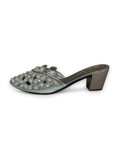 Flondra Silver Mid Heel Mule