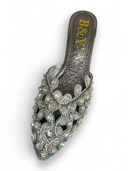 Flondra Silver Mid Heel Mule
