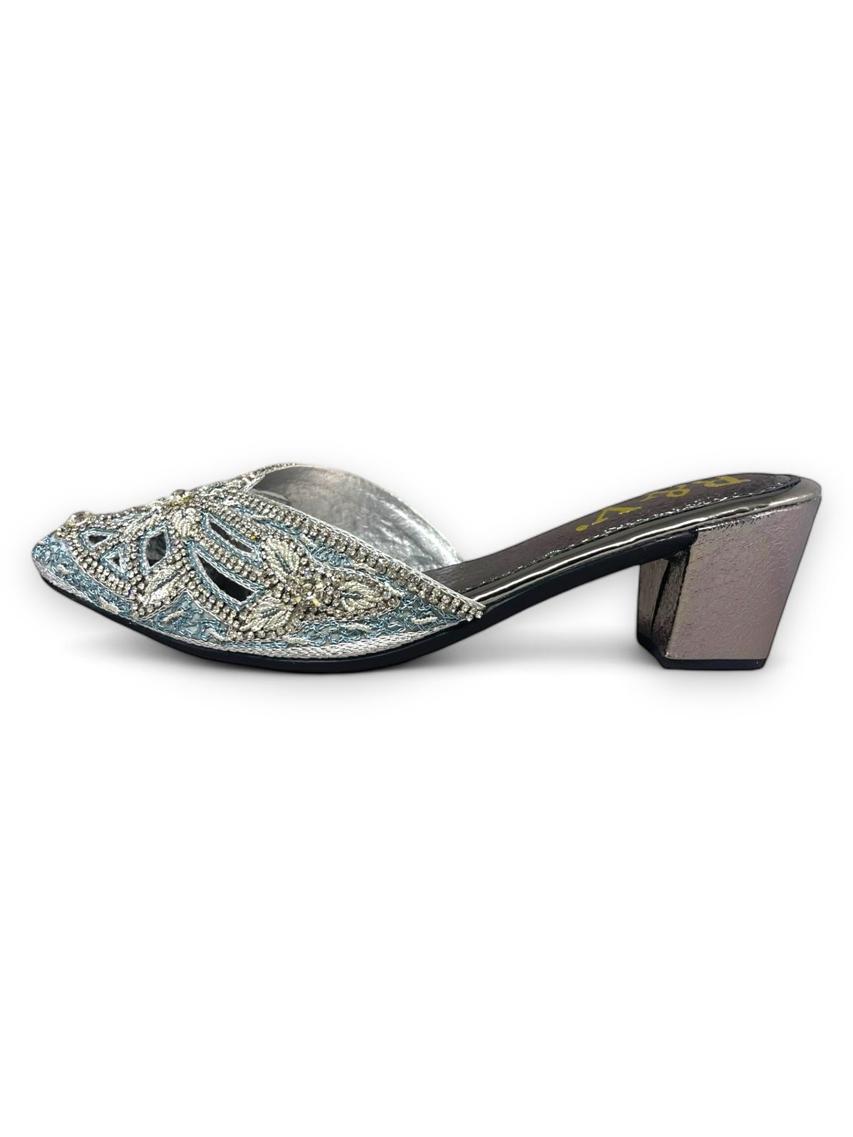 Delisse Silver Mid Heel Mule