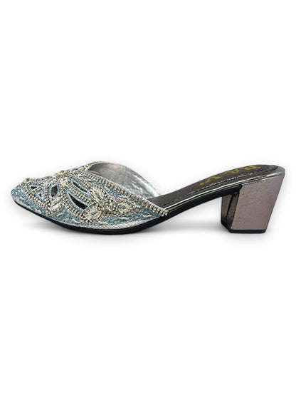 Delisse Silver Mid Heel Mule