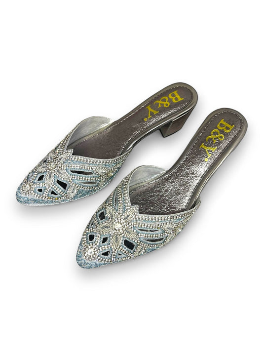 Delisse Silver Mid Heel Mule