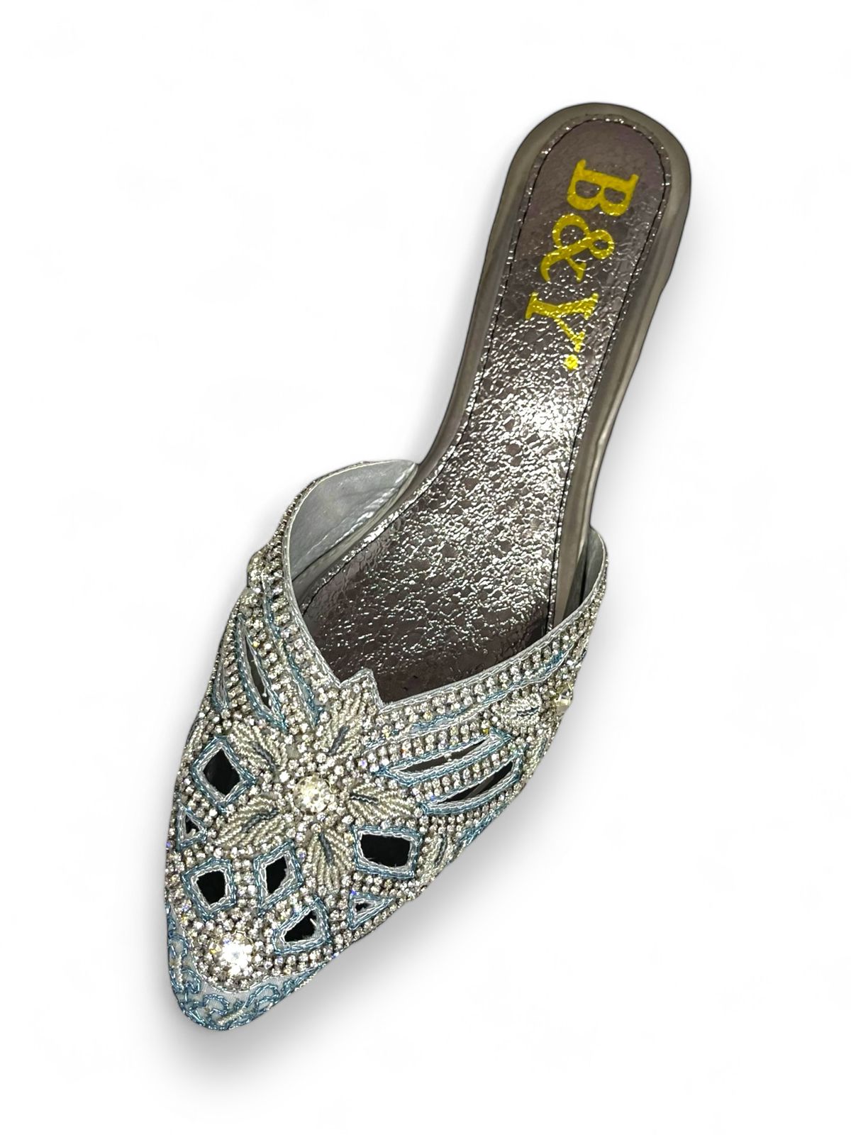 Delisse Silver Mid Heel Mule