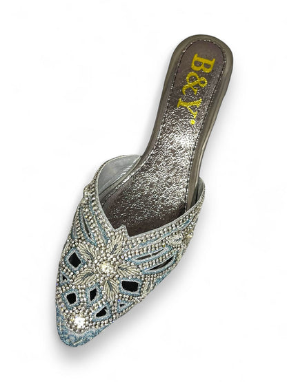 Delisse Silver Mid Heel Mule