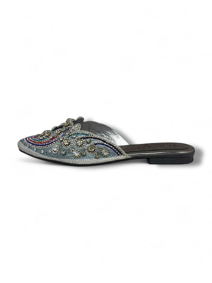 Glamour Silver Flat Mule